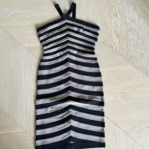 Herve Leger Black and Silver Halter Bodycon Dress